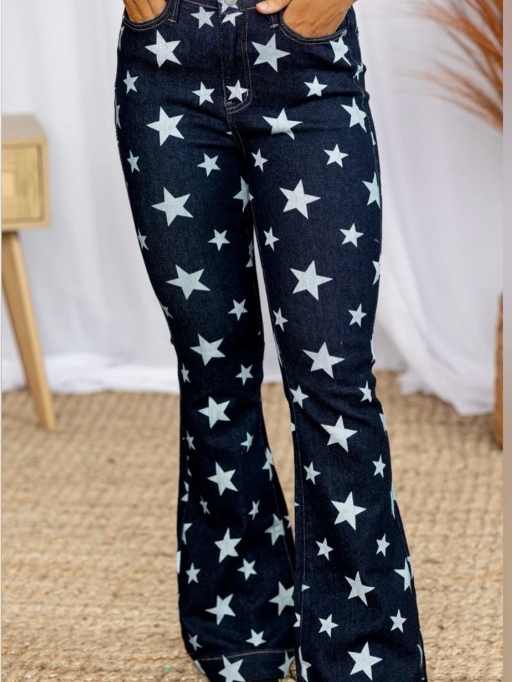 Judy Blue Dark Blue Star Print Flared Jeans